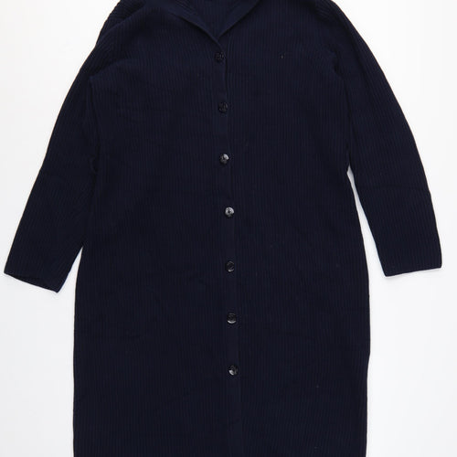 Lauren Ralph Lauren Women Blue L Hooded Long Rib Knit Cotton Cardigan