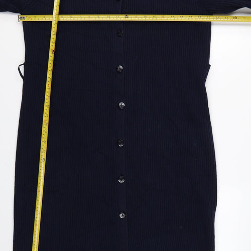 Lauren Ralph Lauren Women Blue L Hooded Long Rib Knit Cotton Cardigan