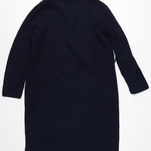 Lauren Ralph Lauren Women Blue L Hooded Long Rib Knit Cotton Cardigan