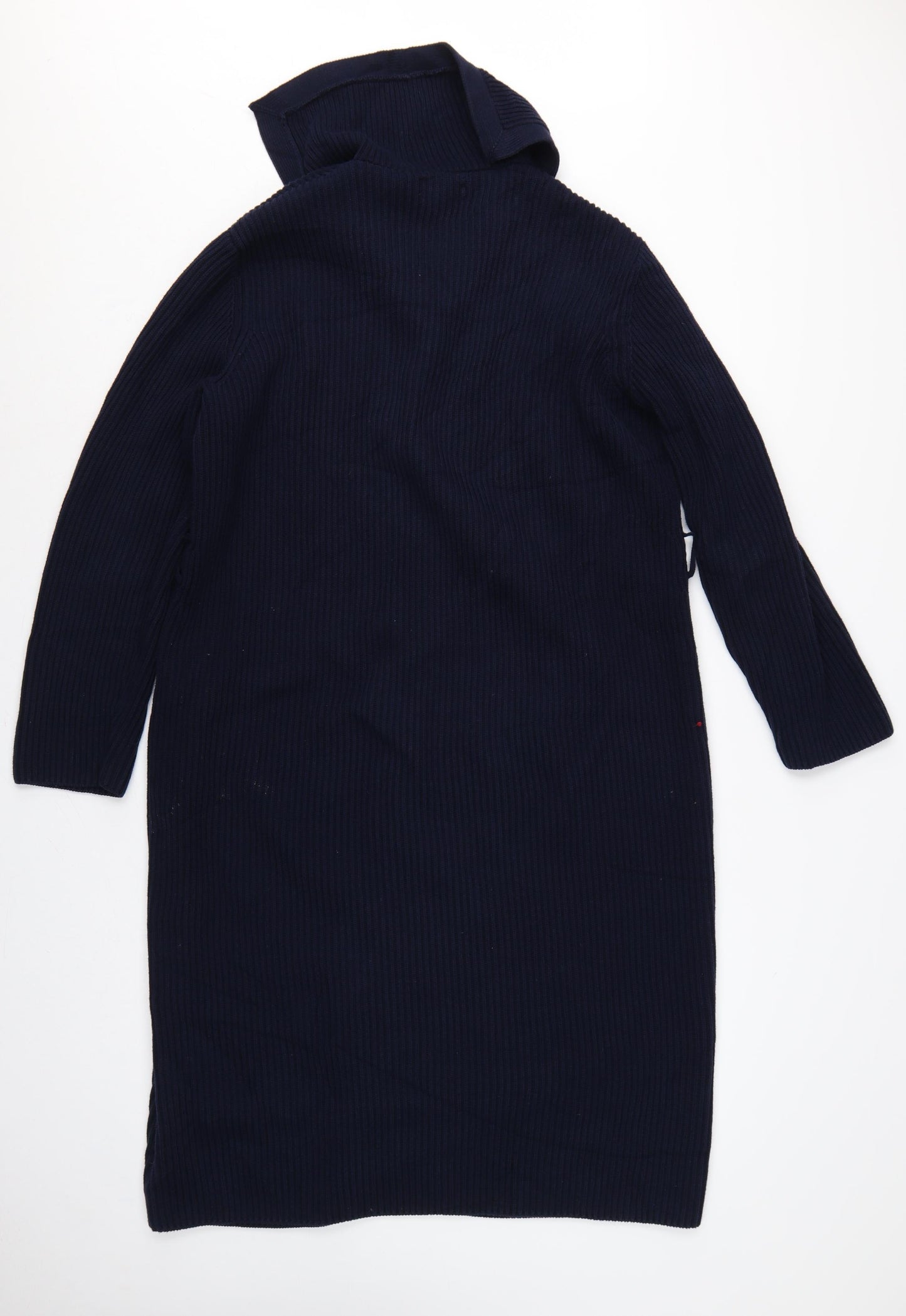 Lauren Ralph Lauren Women Blue L Hooded Long Rib Knit Cotton Cardigan
