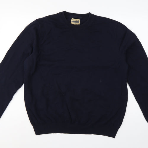 Howick Men Blue XL Cashmere Cotton Crew Neck Pullover Jumper