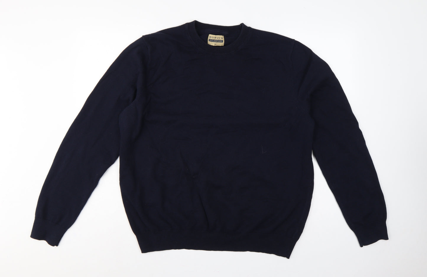 Howick Men Blue XL Cashmere Cotton Crew Neck Pullover Jumper