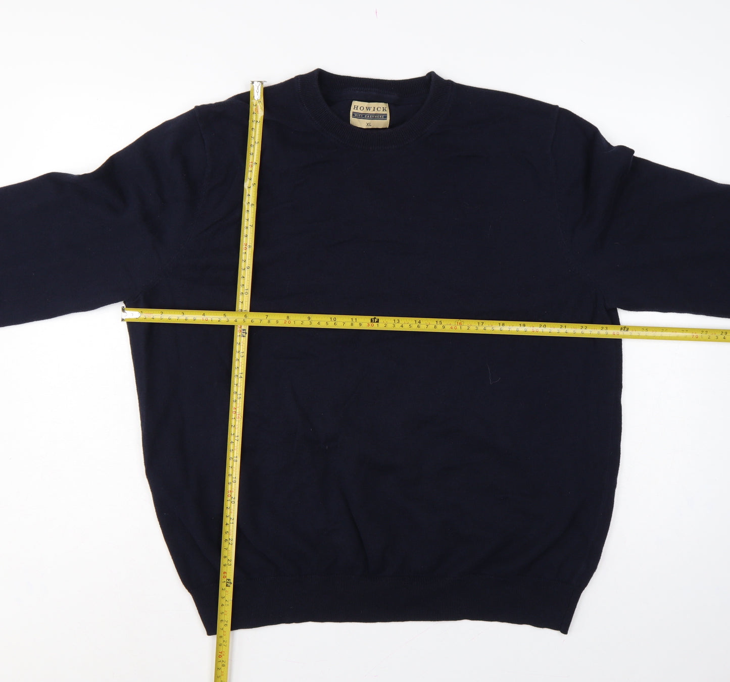 Howick Men Blue XL Cashmere Cotton Crew Neck Pullover Jumper