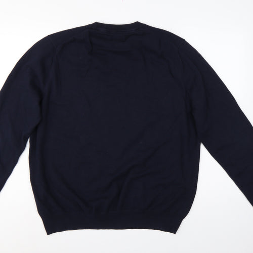Howick Men Blue XL Cashmere Cotton Crew Neck Pullover Jumper