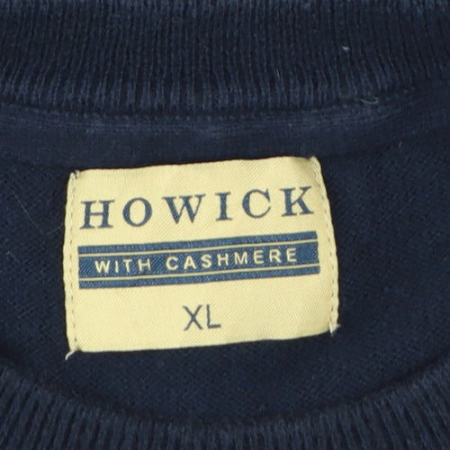 Howick Men Blue XL Cashmere Cotton Crew Neck Pullover Jumper