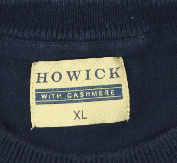 Howick Men Blue XL Cashmere Cotton Crew Neck Pullover Jumper