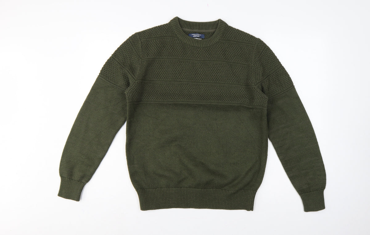 Jack & Jones Premium Men’s Green M Fisherman Knit Crew Neck Jumper