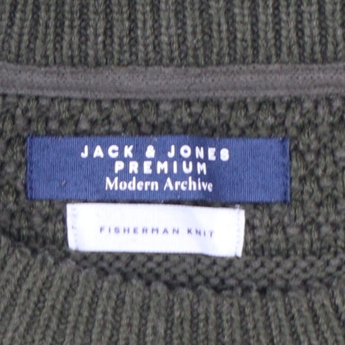 Jack & Jones Premium Men’s Green M Fisherman Knit Crew Neck Jumper