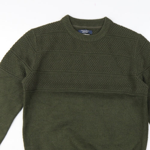 Jack & Jones Premium Men’s Green M Fisherman Knit Crew Neck Jumper