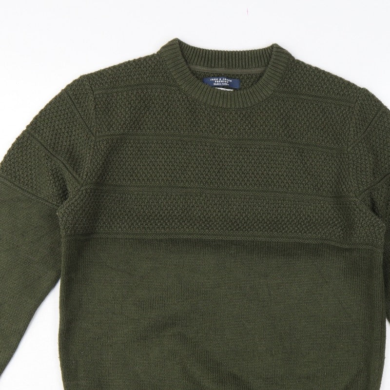 Jack & Jones Premium Men’s Green M Fisherman Knit Crew Neck Jumper