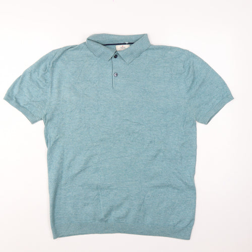Next Men’s Blue Large Short Sleeve Collared Henley Cotton Knit Jumper