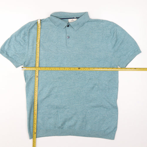 Next Men’s Blue Large Short Sleeve Collared Henley Cotton Knit Jumper