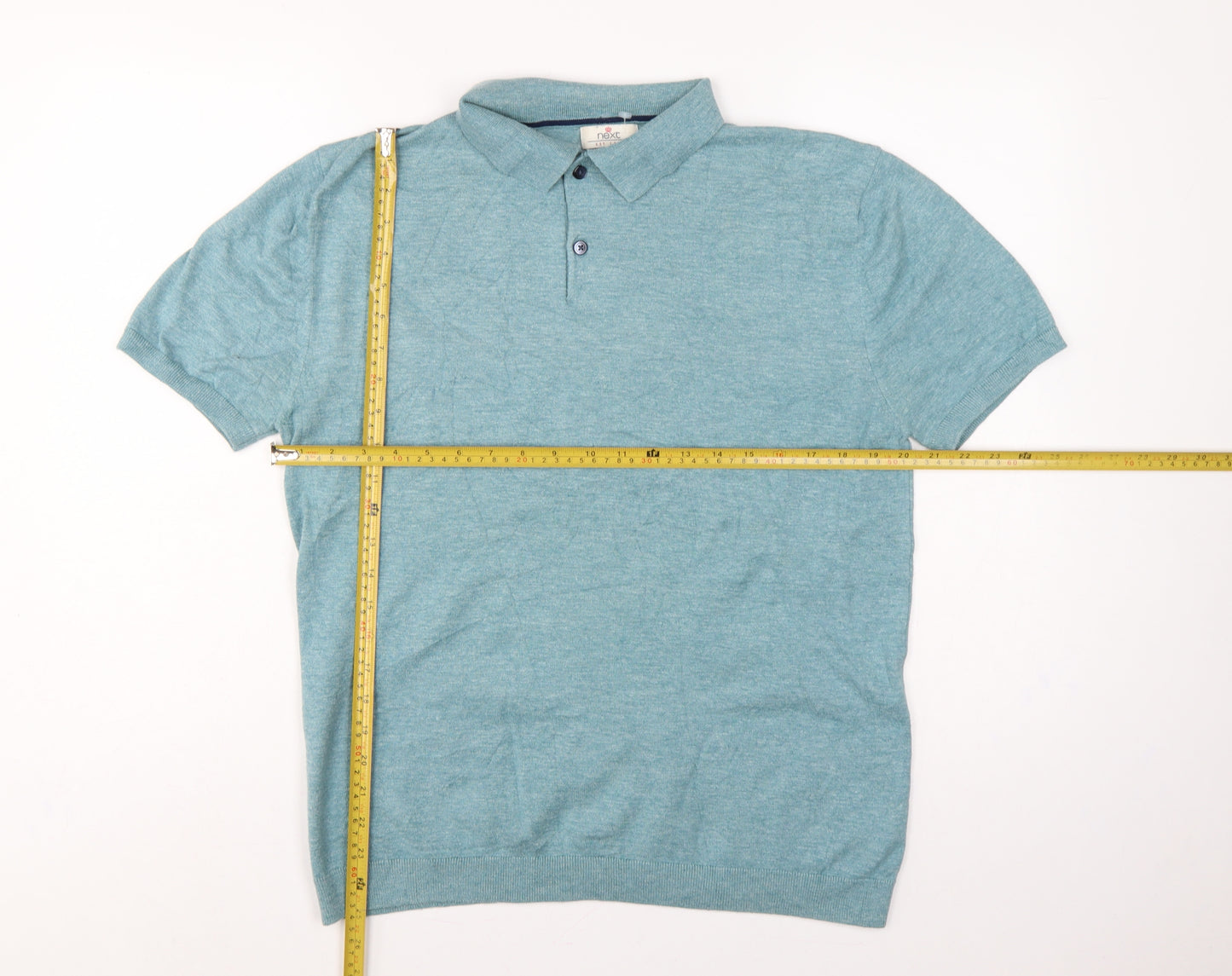 Next Men’s Blue Large Short Sleeve Collared Henley Cotton Knit Jumper