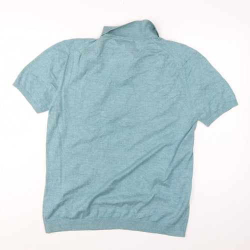 Next Men’s Blue Large Short Sleeve Collared Henley Cotton Knit Jumper