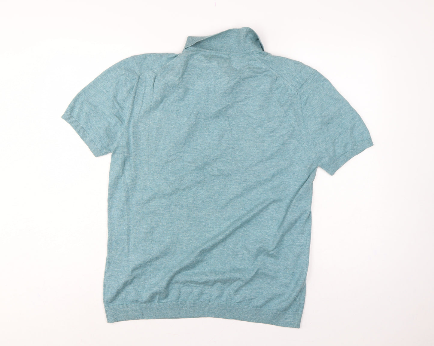 Next Men’s Blue Large Short Sleeve Collared Henley Cotton Knit Jumper
