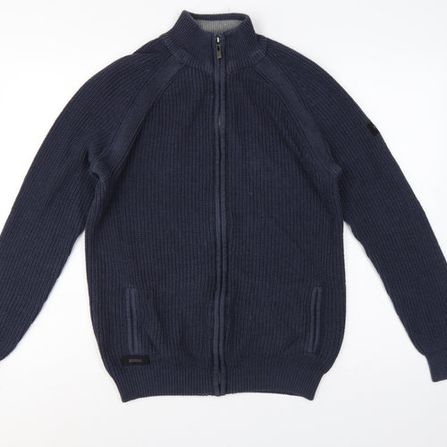 Dissident Men’s Blue M Full Zip Knit Cardigan High Neck Pockets