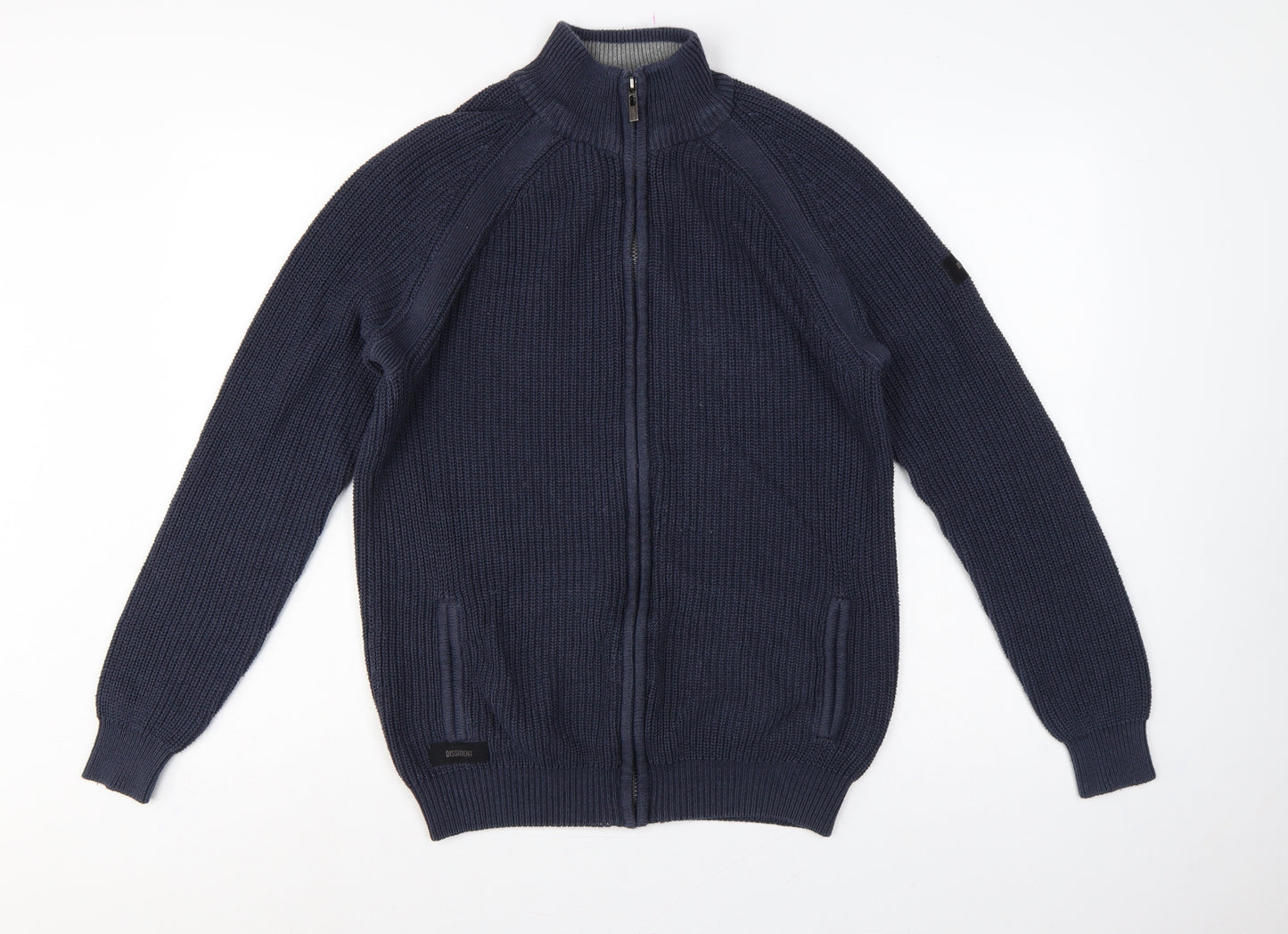 Dissident Men’s Blue M Full Zip Knit Cardigan High Neck Pockets