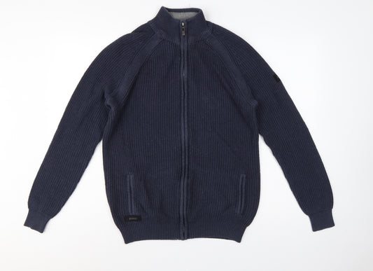 Dissident Men’s Blue M Full Zip Knit Cardigan High Neck Pockets