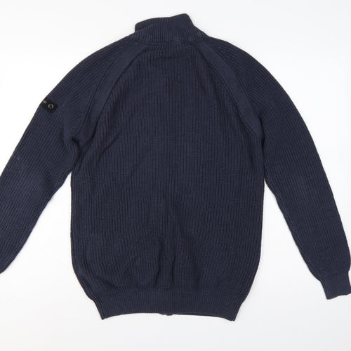Dissident Men’s Blue M Full Zip Knit Cardigan High Neck Pockets