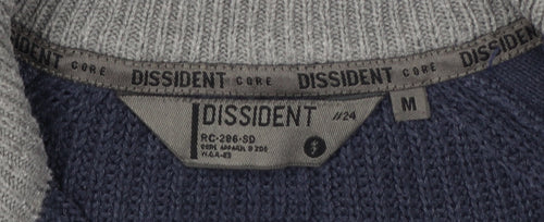 Dissident Men’s Blue M Full Zip Knit Cardigan High Neck Pockets