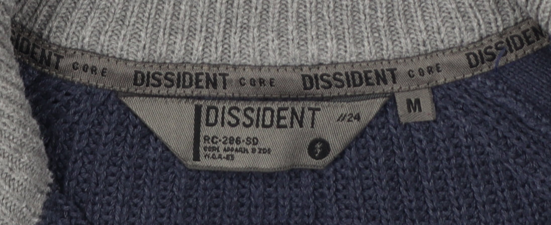 Dissident Men’s Blue M Full Zip Knit Cardigan High Neck Pockets