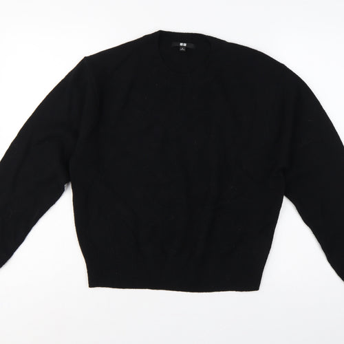 Uniqlo Women Black S 100% Wool Crew Neck Knit Pullover Jumper
