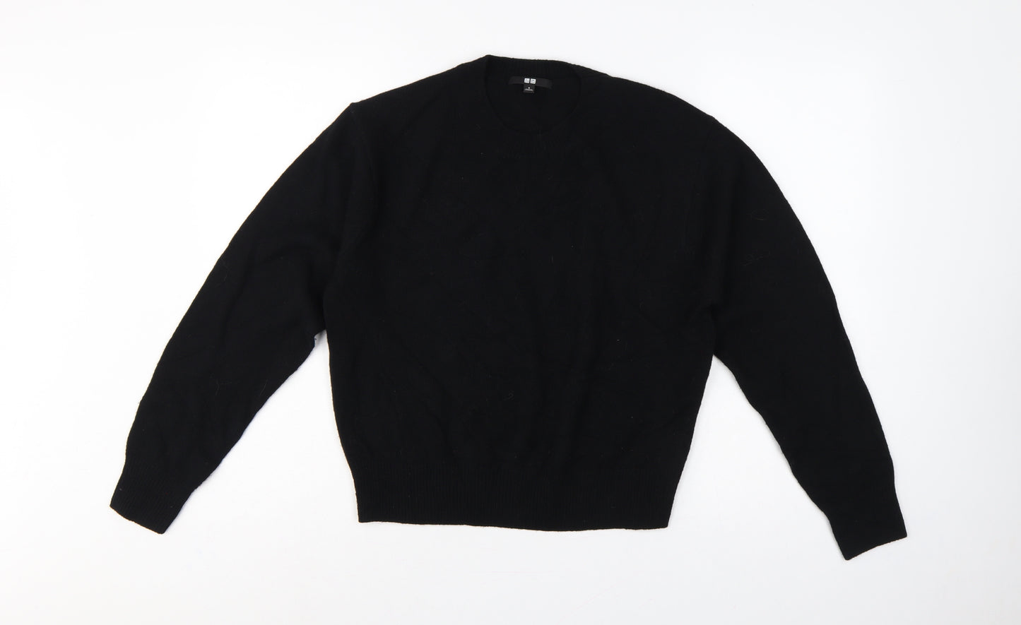 Uniqlo Women Black S 100% Wool Crew Neck Knit Pullover Jumper