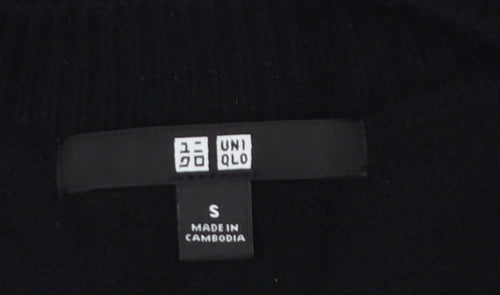 Uniqlo Women Black S 100% Wool Crew Neck Knit Pullover Jumper
