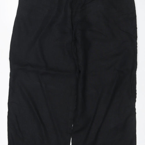 Marks & Spencer Women Black UK 18 Linen Cotton Wide-Leg Trousers