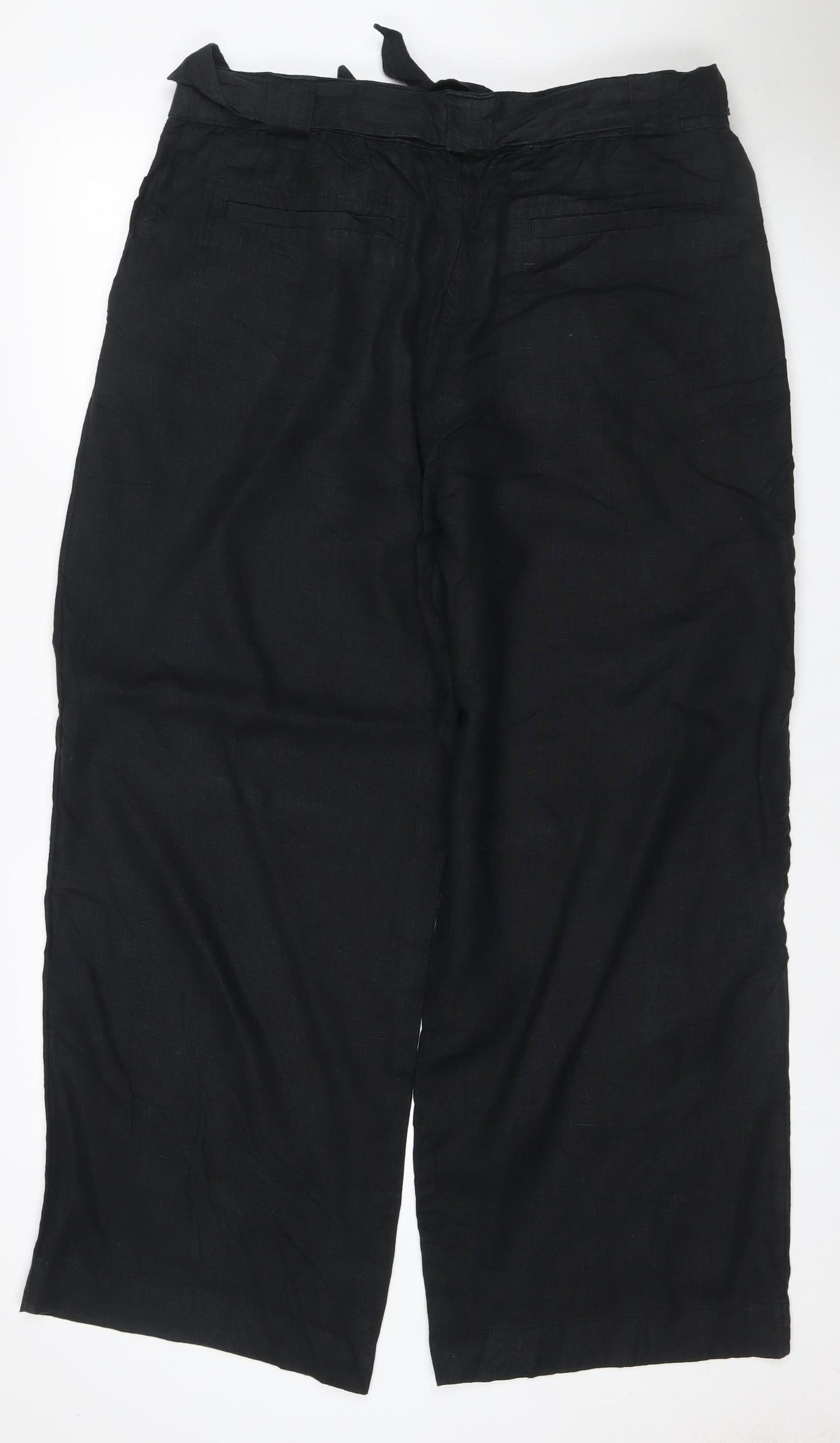 Marks & Spencer Women Black UK 18 Linen Cotton Wide-Leg Trousers