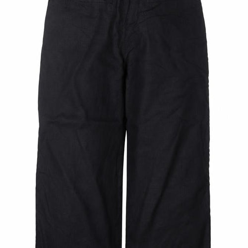 Marks & Spencer Women Black UK 18 Linen Cotton Wide-Leg Trousers