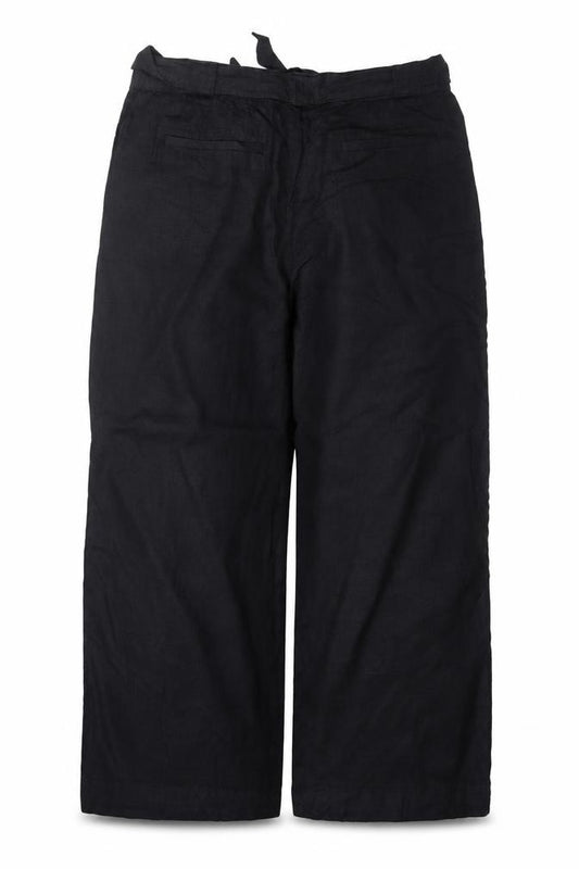 Marks & Spencer Women Black UK 18 Linen Cotton Wide-Leg Trousers
