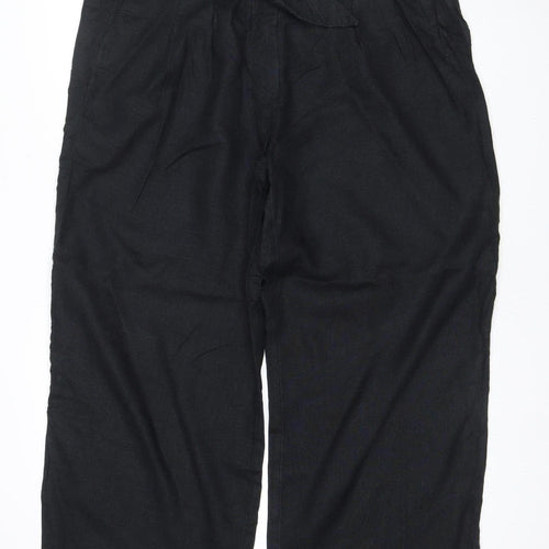 Marks & Spencer Women Black UK 18 Linen Cotton Wide-Leg Trousers
