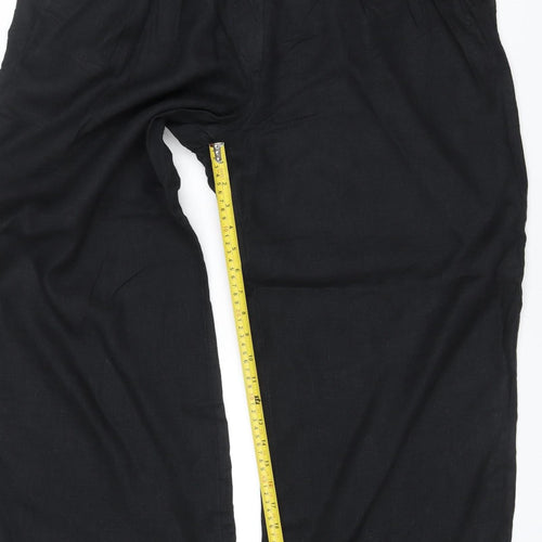 Marks & Spencer Women Black UK 18 Linen Cotton Wide-Leg Trousers