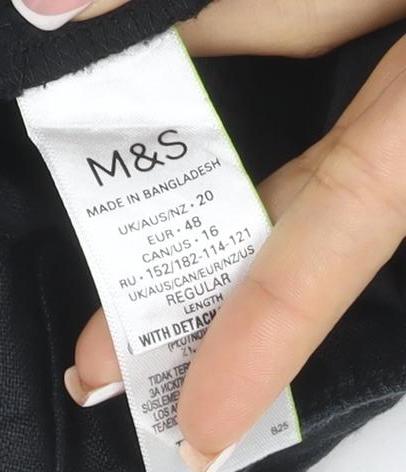 Marks & Spencer Women Black UK 18 Linen Cotton Wide-Leg Trousers