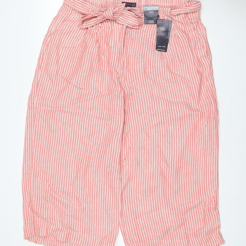 Marks and Spencer Women's Pink Stripe Size 20 Wide Leg Linen Trousers