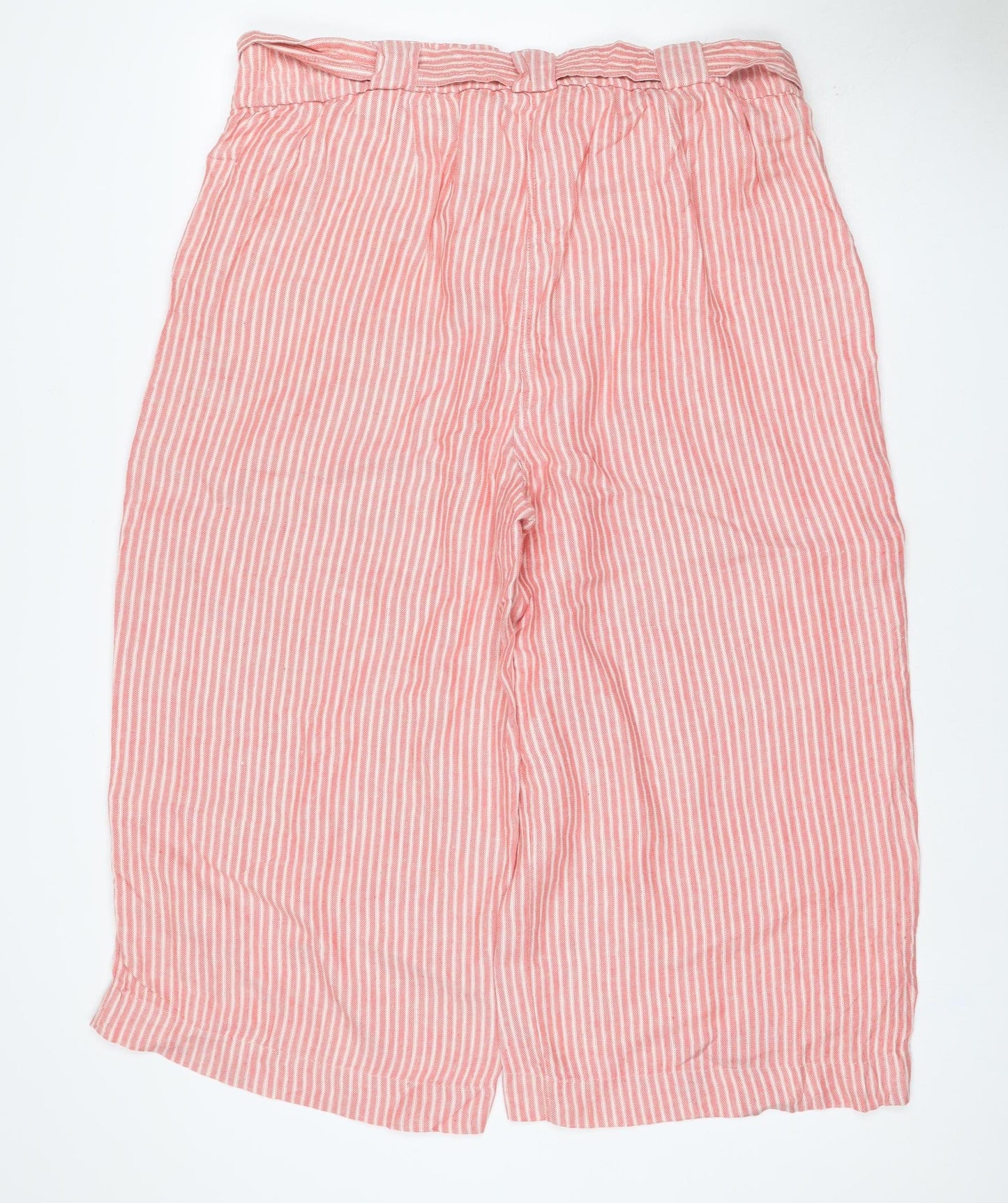 Marks and Spencer Women's Pink Stripe Size 20 Wide Leg Linen Trousers