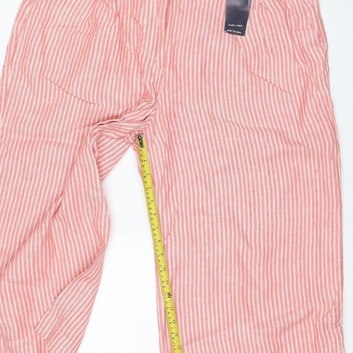 Marks and Spencer Women's Pink Stripe Size 20 Wide Leg Linen Trousers