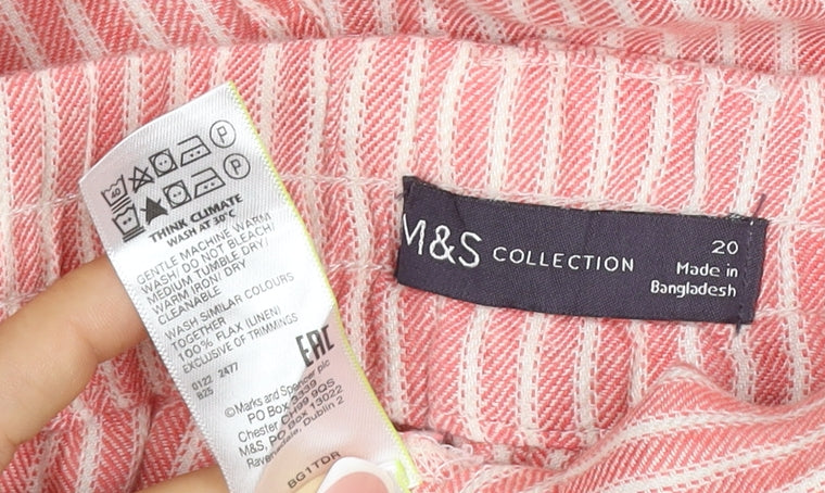Marks and Spencer Women's Pink Stripe Size 20 Wide Leg Linen Trousers