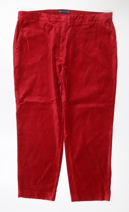 Marks and Spencer Women's Red Wide-Leg Pull-On Trousers UK 16 Short