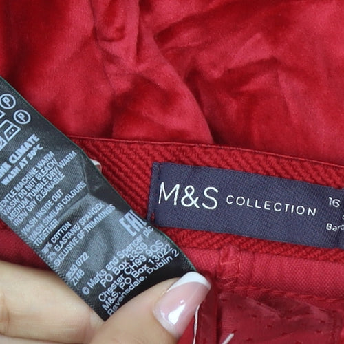 Marks and Spencer Women's Red Wide-Leg Pull-On Trousers UK 16 Short