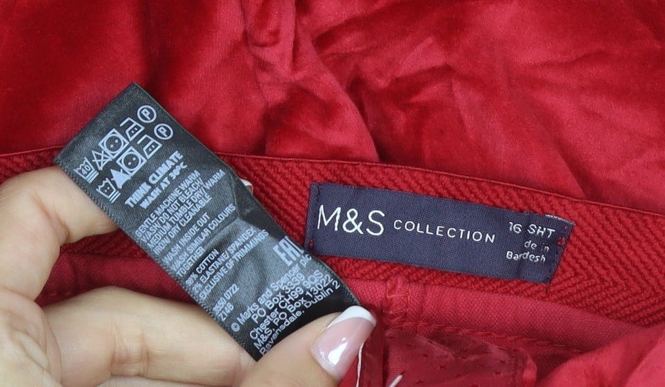 Marks and Spencer Women's Red Wide-Leg Pull-On Trousers UK 16 Short