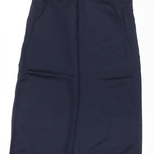 M&S Womens Blue UK 8 Long Wide-Leg Elastic Waist Trousers