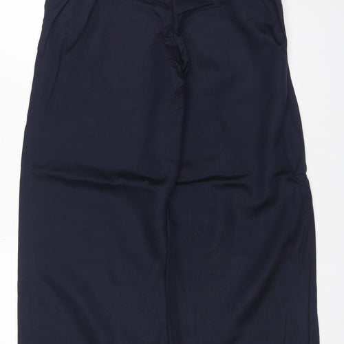 M&S Womens Blue UK 8 Long Wide-Leg Elastic Waist Trousers