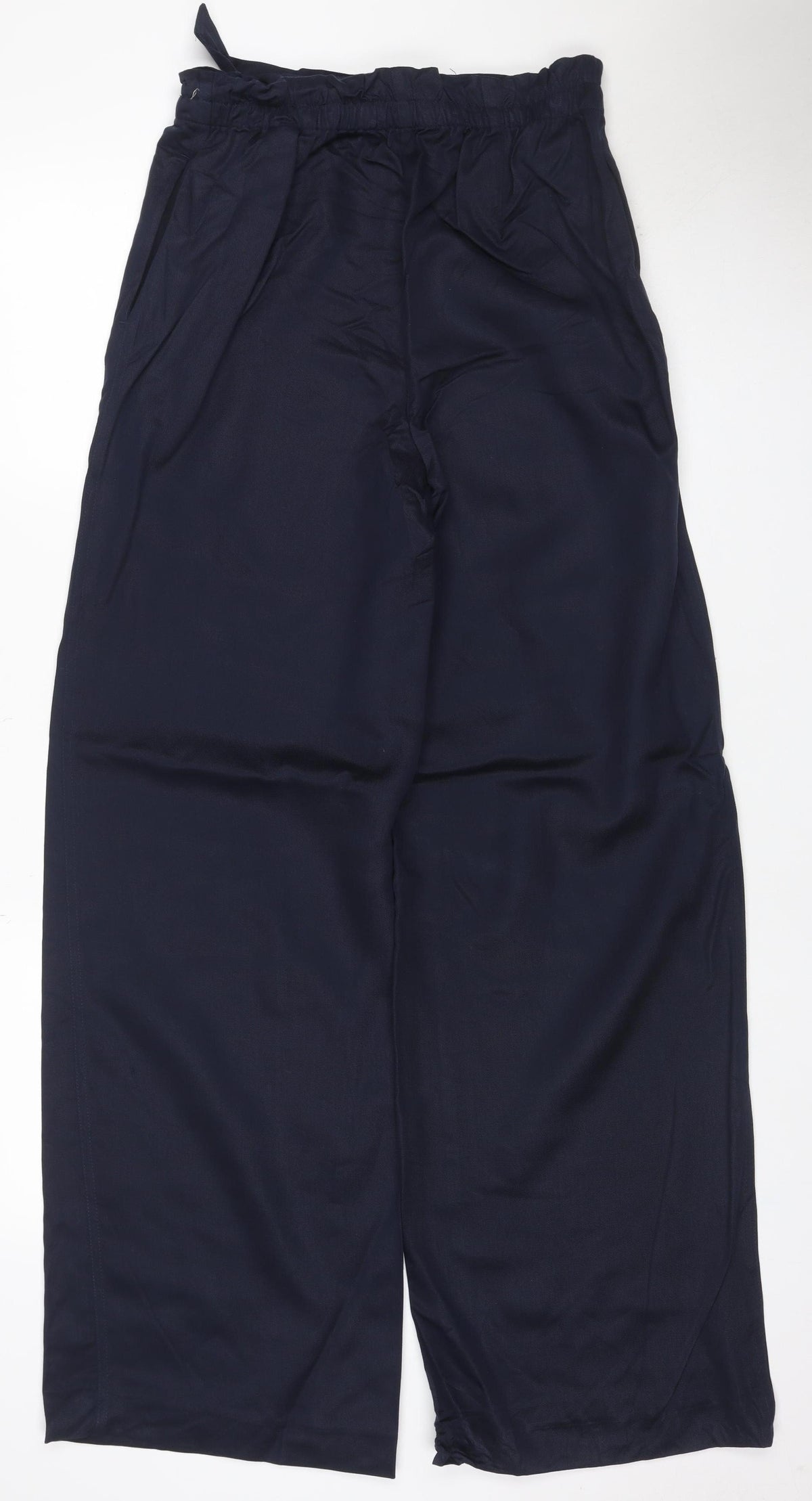 M&S Womens Blue UK 8 Long Wide-Leg Elastic Waist Trousers