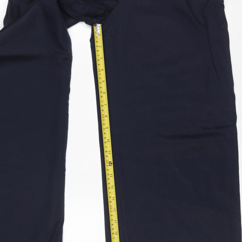M&S Womens Blue UK 8 Long Wide-Leg Elastic Waist Trousers