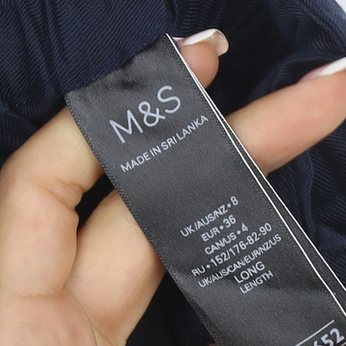 M&S Womens Blue UK 8 Long Wide-Leg Elastic Waist Trousers