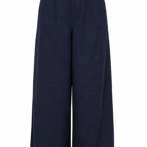 M&S Womens Blue UK 8 Long Wide-Leg Elastic Waist Trousers