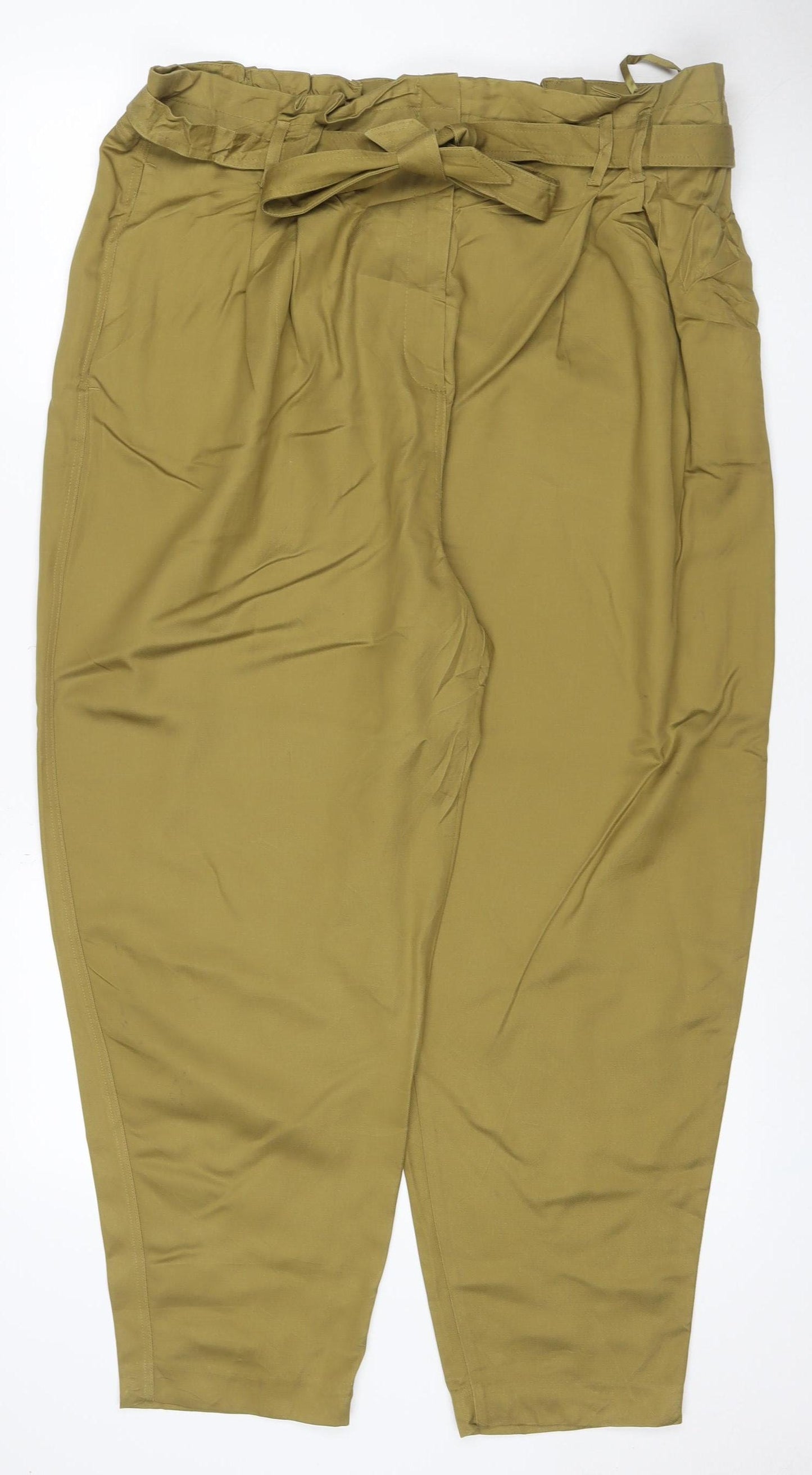 Marks & Spencer Women Green UK 20 Regular Wide-Leg Trousers
