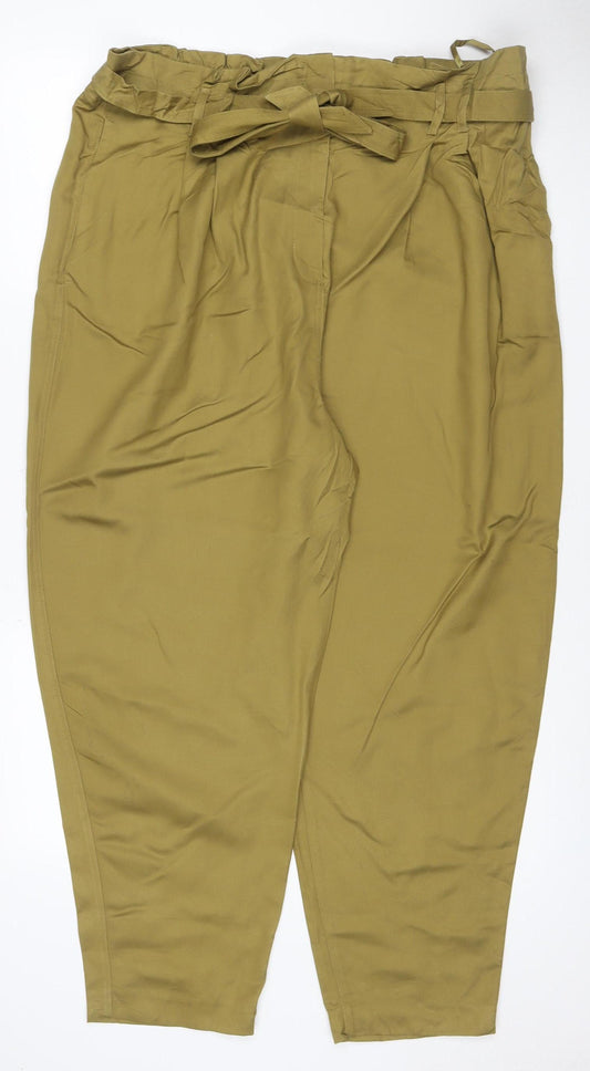 Marks & Spencer Women Green UK 20 Regular Wide-Leg Trousers